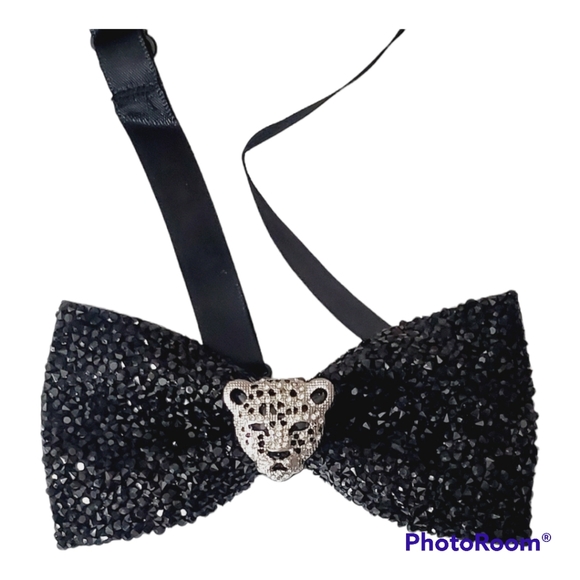 Mens blinged out leopard bowtie wedding groom black tie suit custom handmade - Picture 7 of 15